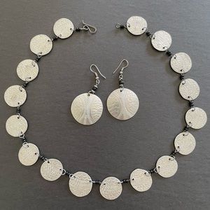 Chain & Earrings Set - Embossed Tin with Traditional Kenyan Design